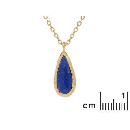 드롭 블루 라피스 라줄리가 황금 925 도금 실버 목걸이, 길이 42 + 3 cm