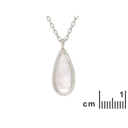 Colar com gota de quartzo rosa, em prata 925 banhada a ródio, comprimento 42 + 3 cm
