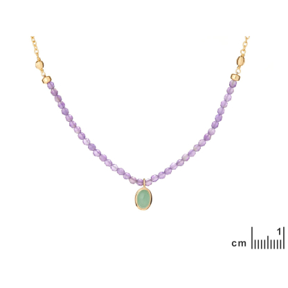 Collier avec aventurine et améthyste, en argent doré 925, longueur 40 + 5 cm