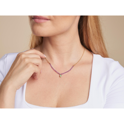 Collier avec aventurine et améthyste, en argent doré 925, longueur 40 + 5 cm