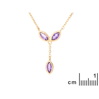 Collier avec améthyste violette, en argent doré 925, longueur 40 + 5 cm