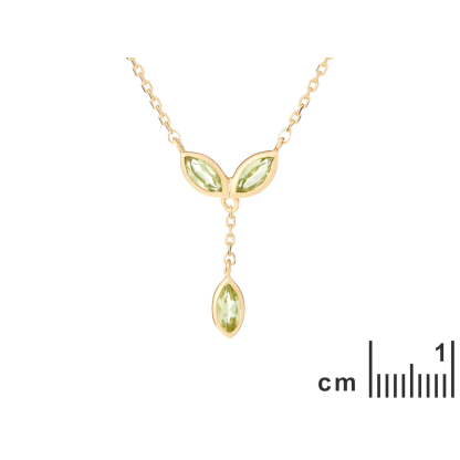 Colar com peridoto verde natural, em prata dourado 925, comprimento 40 + 5 cm