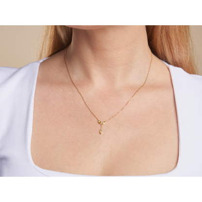 Necklace with natural green peridot, in 925 gold plated silver, length 40 + 5 cm