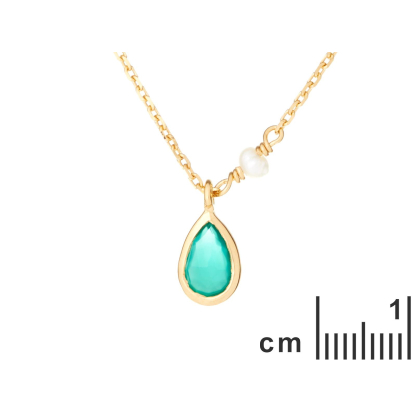 Colar com ônix verde natural, em prata dourado 925, comprimento 40 + 5 cm
