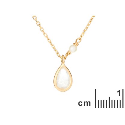 Collar con piedra de luna y perlas, en plata dorado 925, largo 40 + 5 cm