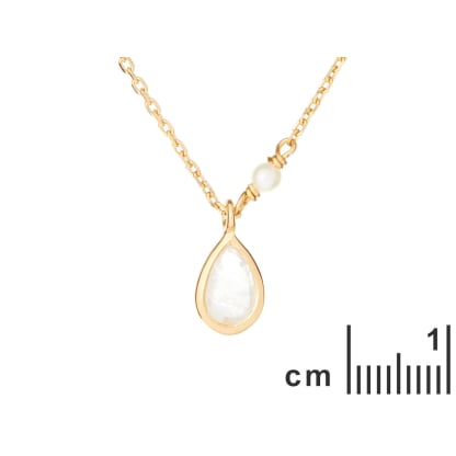 Collier avec pierre de lune et perles, en argent doré 925, longueur 40 + 5 cm