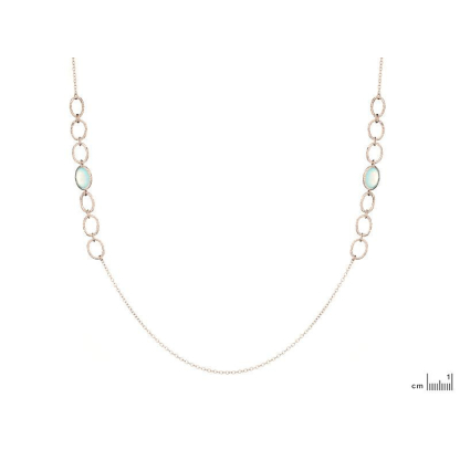 Collier avec calcédoine bleue naturelle, en argent rhodié 925, longueur 70 cm
