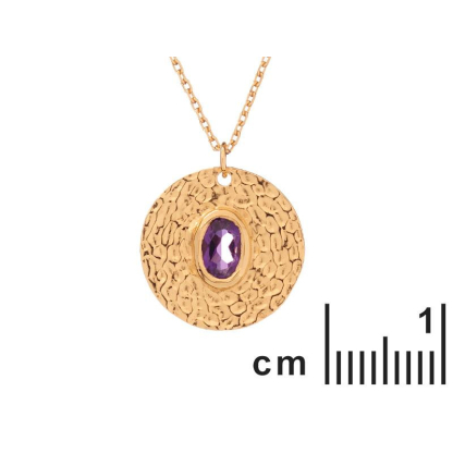Colar com ametista roxa, em prata dourado 925, comprimento 42 + 3 cm