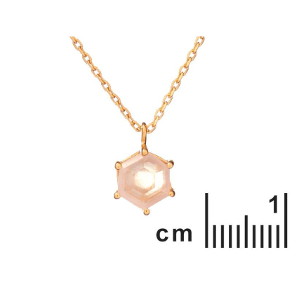 Collier avec quartz rose naturel, en argent doré 925, longueur 42 + 3 cm