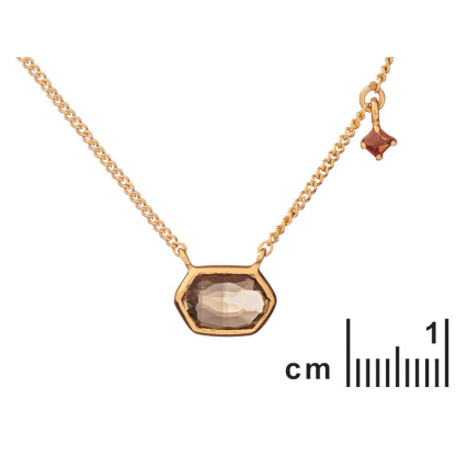Collier avec quartz fumé et grenat, en argent doré 925, longueur 42 + 3 cm