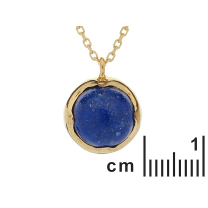 Colar com lápis-lazúli redondo azul, em prata dourado 925, comprimento 42 + 3 cm