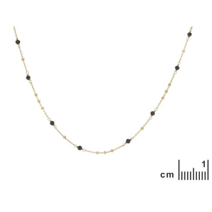 Colar com espinélio preto natural, em prata dourado 925, comprimento 42 + 3 cm