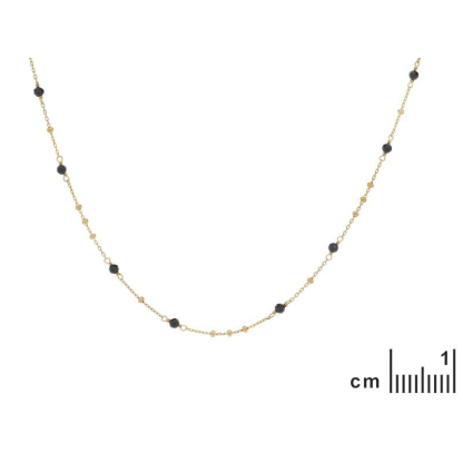 Colier cu spinel natural negru, din argint aurit 925, lungime 42 + 3 cm