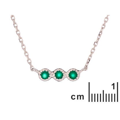 Collier avec onyx vert naturel rond, en argent rhodié 925, longueur 40 + 3 cm