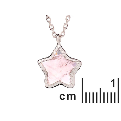 Colier stea cu cuarț trandafir natural, argint 925 placat cu rodiu, 40 + 3 cm
