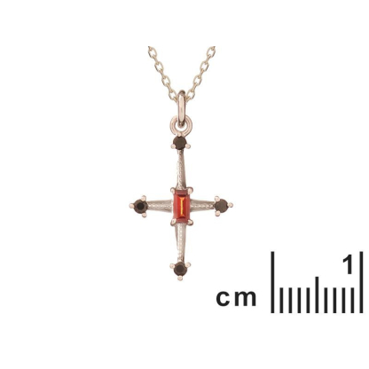 Hanger met granaat en spinel, in 925 gerhodineerd zilver, hoogte 1,7+0,5 cm
