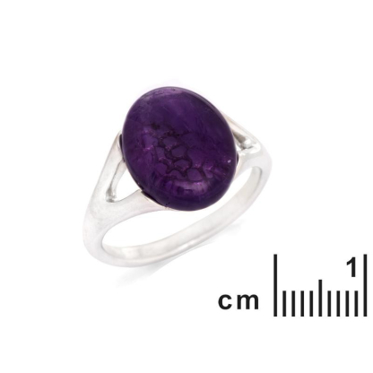 Bague avec améthyste violette naturelle ovale, en argent rhodié 925