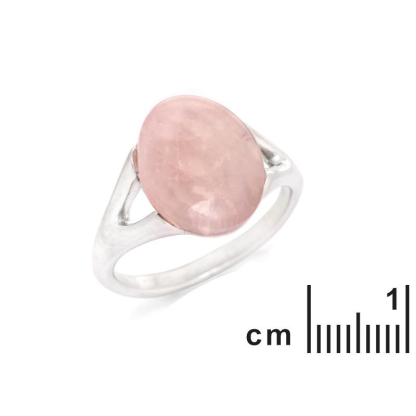 Anillo con cuarzo rosa natural ovalado, en plata 925 rodiada