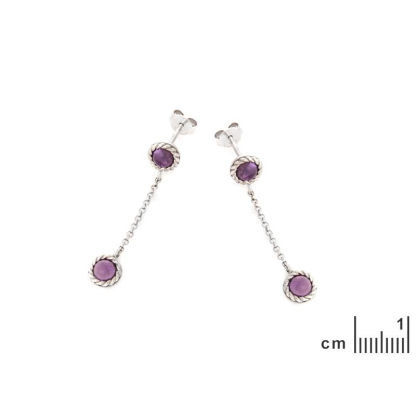 Runde Ohrhänger mit violettem Amethyst, aus 925er rhodiniertem Silber