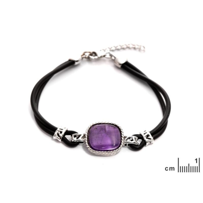 Bratara cu ametist patrat mov, din argint 925 rodiu, lungime 16+3 cm