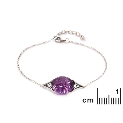 Bracciale con ametista viola ovale, in argento 925 rodiato, lunghezza 16+3 cm