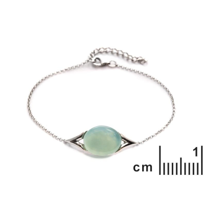 Bracelet avec agate aqua teintée naturelle ovale, argent 925, longueur 16+3 cm