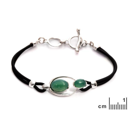 Armband mit ovalem getöntem grünem Achat, rhodiniertes Silber 925, Länge 16,5+3 cm