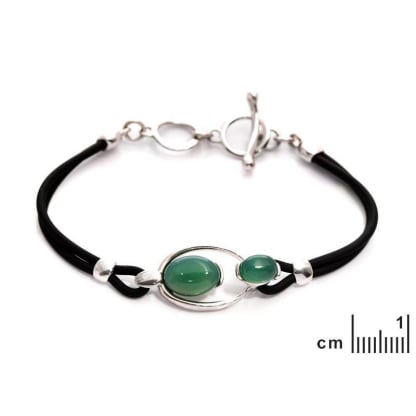 Bracciale con agata verde sfumata ovale, argento 925 rodiato, lunghezza 16,5+3 cm