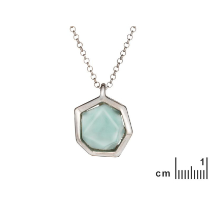 Collier avec agate aqua teintée naturelle, argent rhodié 925, longueur 42 + 3 cm