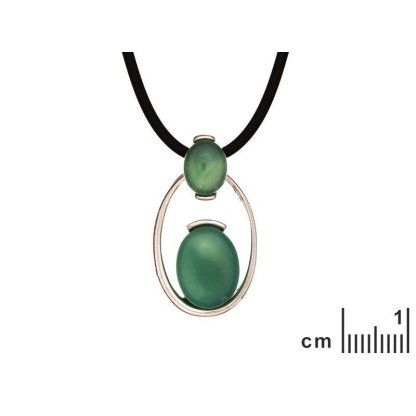 Collier avec agate verte teintée naturelle, argent rhodié 925, longueur 42+3 cm