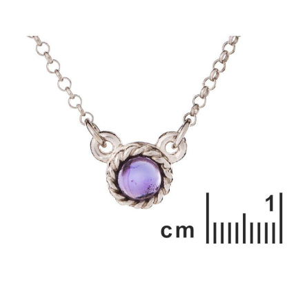 Collier ronde avec améthyste violette, en argent rhodié 925, longueur 40+5cm