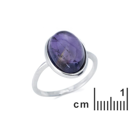 Ring with natural oval purple amethyst, in 925 rhodium silver