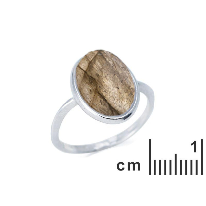 Anello con labradorite naturale multicolore ovale, in argento 925 rodiato