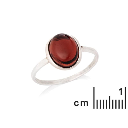 Inel cu granat roșu natural oval, din argint 925 placat cu rodiu