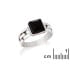 Chevalière avec onyx noir naturel carré, en argent rhodié 925