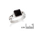 Signet ring with square natural black onyx, in 925 rhodium silver