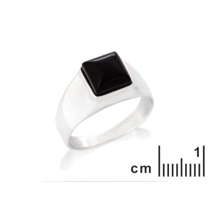 Anillo sello con ónix negro natural cuadrado, en plata 925 rodiada