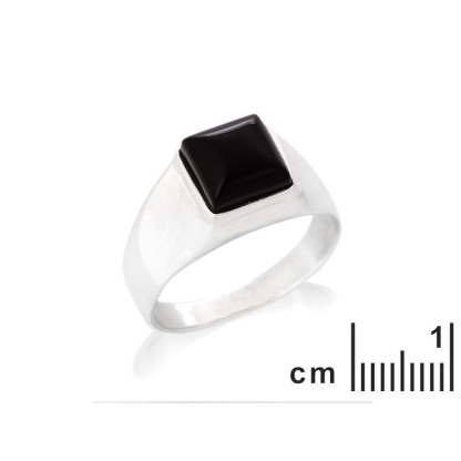 Chevalière avec onyx noir naturel carré, en argent rhodié 925