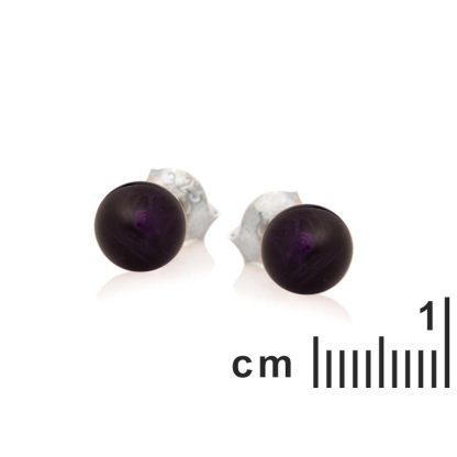 Pendientes con bola de amatista morada natural, en plata 925 rodiada
