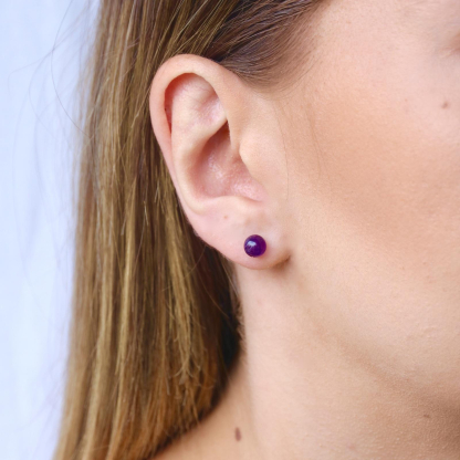 Pendientes con bola de amatista morada natural, en plata 925 rodiada