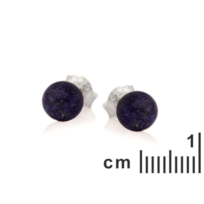 Clous d'oreilles avec lapis-lazuli bleu naturel boule, en argent rhodié 925