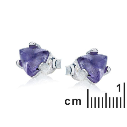 Boucles d'oreilles avec améthyste violette triangle, en argent rhodié 925