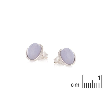 Stud earrings with round natural blue lace agate, in 925 rhodium silver