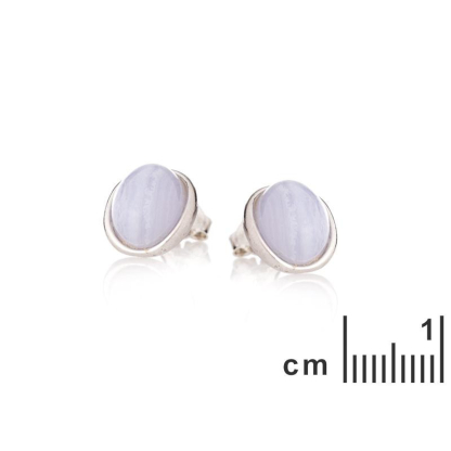 Clous d'oreilles avec agate blue lace naturelle ovale, en argent rhodié 925