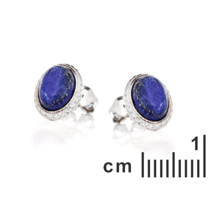 Orecchini a bottone con lapislazzuli ovali naturali blu, in argento 925 invecchiato