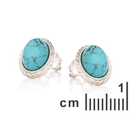 Pendientes con turquesa ovalada, en plata 925 envejecida