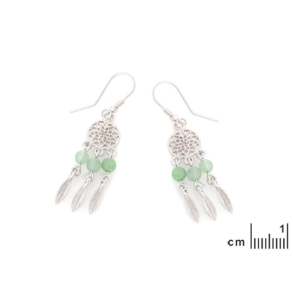 Stud earrings with round natural green aventurine, in 925 rhodium silver