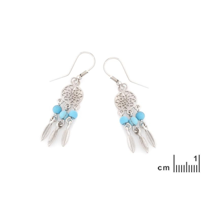 Clous d'oreilles avec turquoise ronde, en argent rhodié 925