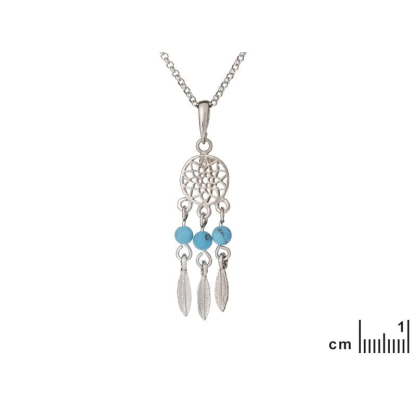 Collier avec turquoise ronde, en argent rhodié 925, longueur 42 + 3 cm