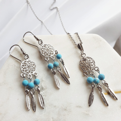 Collier avec turquoise ronde, en argent rhodié 925, longueur 42 + 3 cm